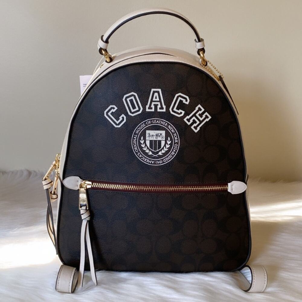 New Coach Jordyn Backpack Signature Canvas with Varsity Motiff
